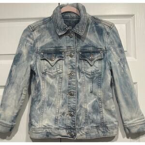 Miss Me Denim Jean Jacket Fade Stone Wash Cropped Bling Stones Women's M T3 Y2K